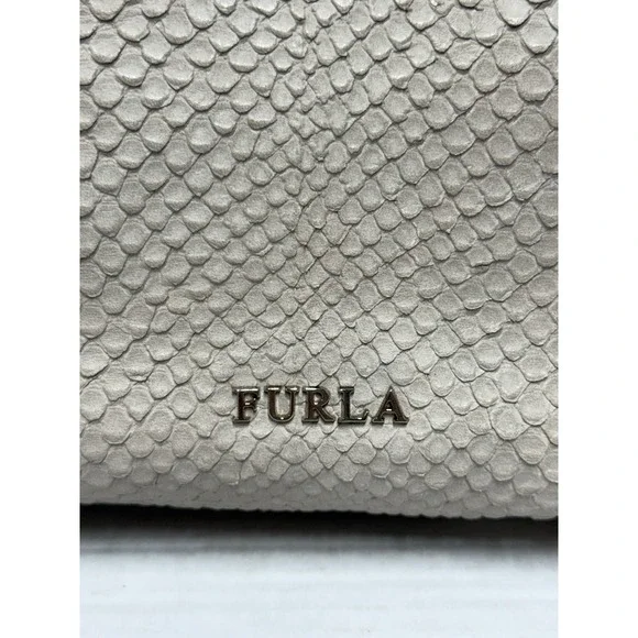 Furla Beige Python Embossed Leather Hobo Shoulder Bag Large Italy w Dust Ba - Picture 3 of 15